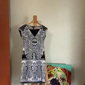 INC International Concepts Black and White Paisley Midi Dress